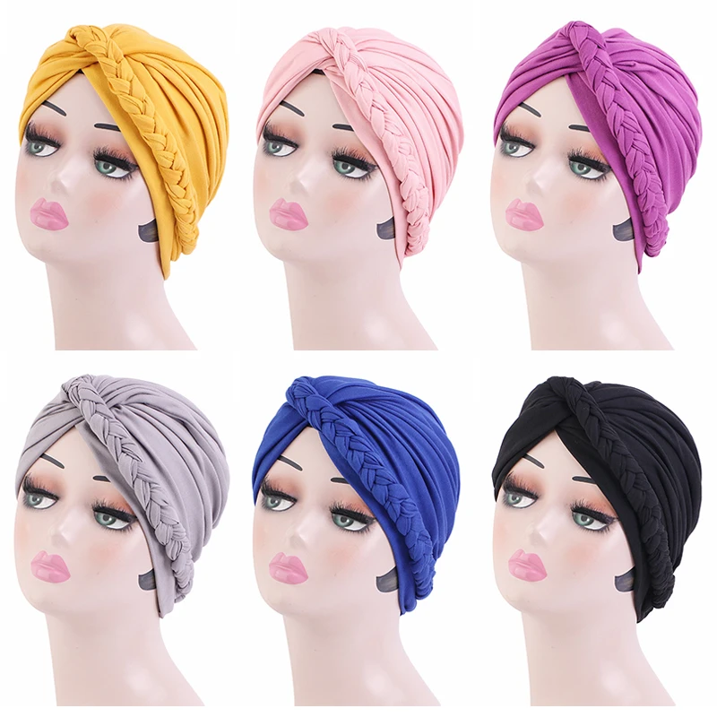 

Solid Color Warm Yoga Hat Soft Comfortable Breathable Chemotherapy Baotou Cap Stylish Turban Hat Fine Twist Braid Turban Hat