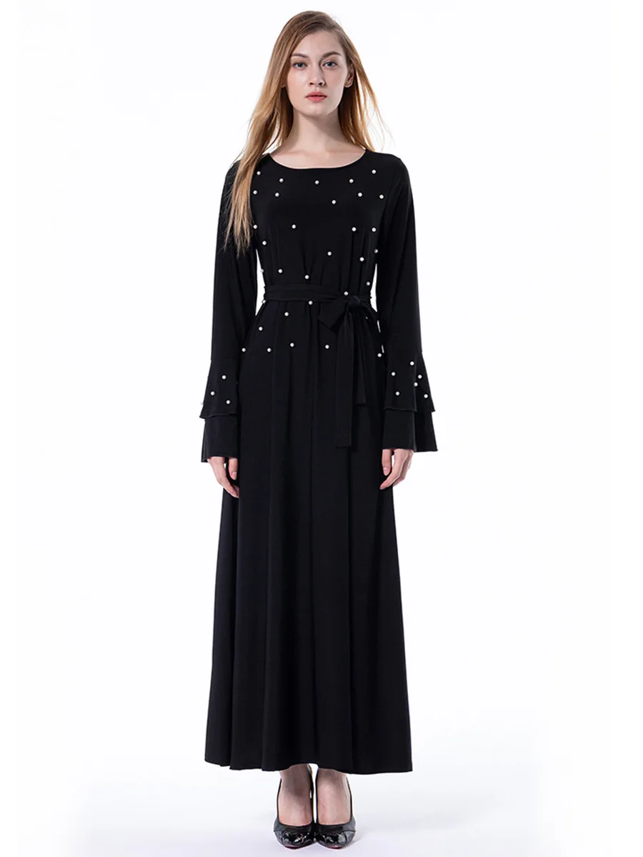 Дубай абайя мусульманский женский кафтан арабский Vestidos Турция Бисероплетение Макси хиджаб платье кафтан Elbise халат турецкая исламская одежда