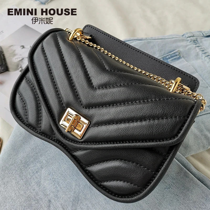 EMINI HOUSE модная сумка на цепочке, сумки через плечо для женщин, натуральная кожа, сумка на плечо, роскошные сумки, женские сумки, дизайнерские