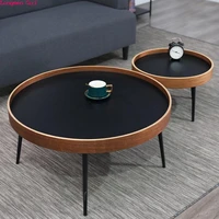 2pcs modern small round tea coffee tables cute wood surface metal legs sofa side table home balcony leisure outdoor furniture