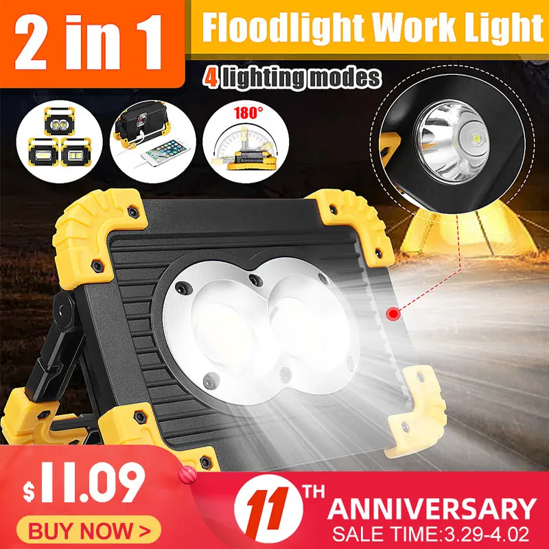 

50000Lums Led Portable Spotlight Work Light USB Rechargeable 100W LED Flashlight Outdoor Light For Hunting Camping 18650 Battery