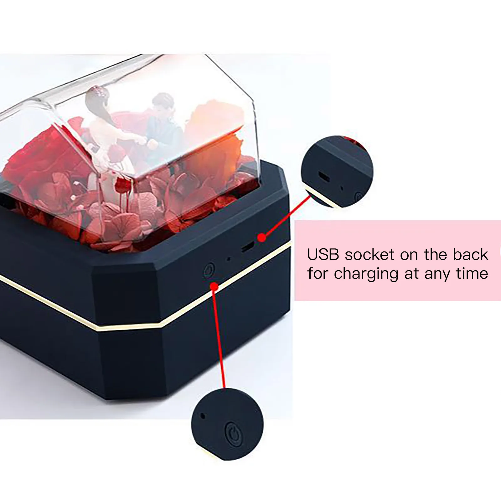 

Preserved Gypsophila Luminous Flower Box Simulation Ornaments Romantic Gifts Metal Rose Anniversary Valentine's Day Jewel Case