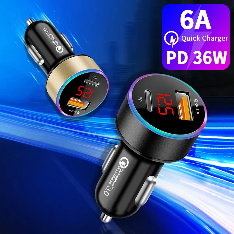 

Quick Charge 3.0 Car Charger 6A Fast Charging Adapter PD QC3.0 Dual Port USB Charger Mobile Phone Charge Plug For iPhone Xiaomi