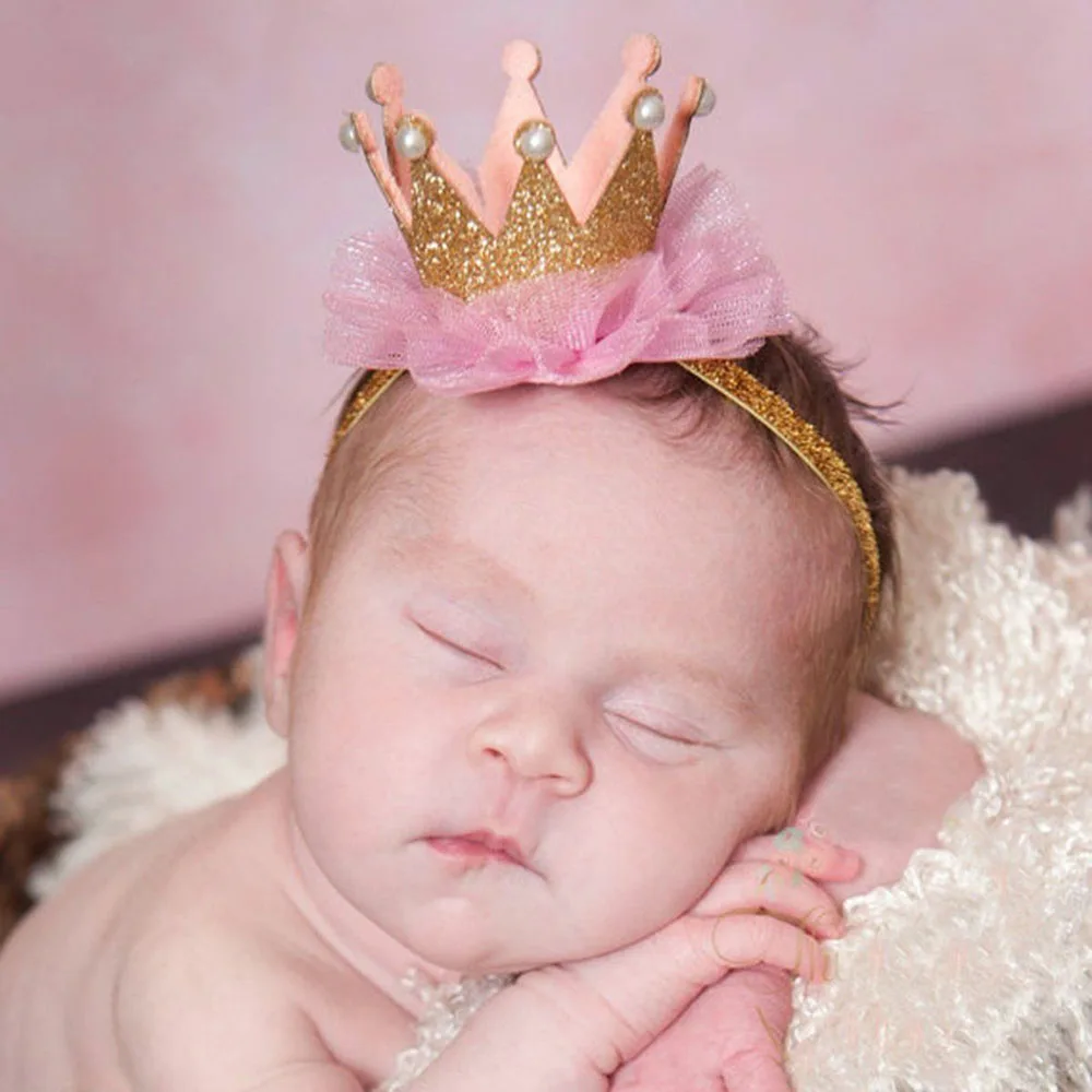 Красивые футболки-1 штука для детей малышей девочек Кружева Корона повязка на