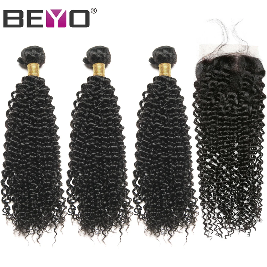 Монгольская причудливая завивка волос 3 пучка с закрытием человеческие волосы