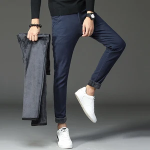 HCXY 2019 Осень Зима теплые мужские штаны Прямые повседневные толстые рабочие брюки мужские классические деловые модные штаны с мехом для мужчин