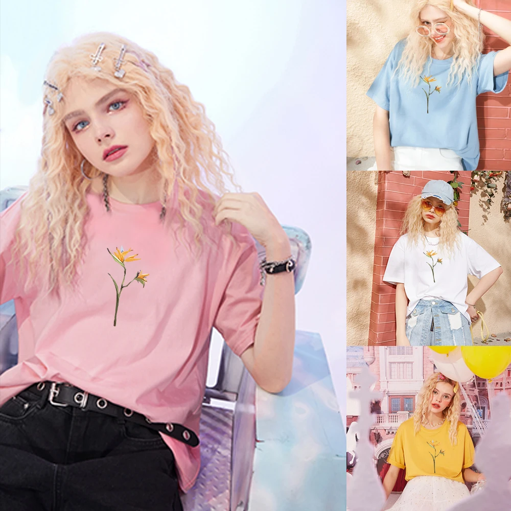 

flower pattern print T-shirt girly style 100%cotton much colour Top women's fashion Short-sleeve tees round neck tshirt