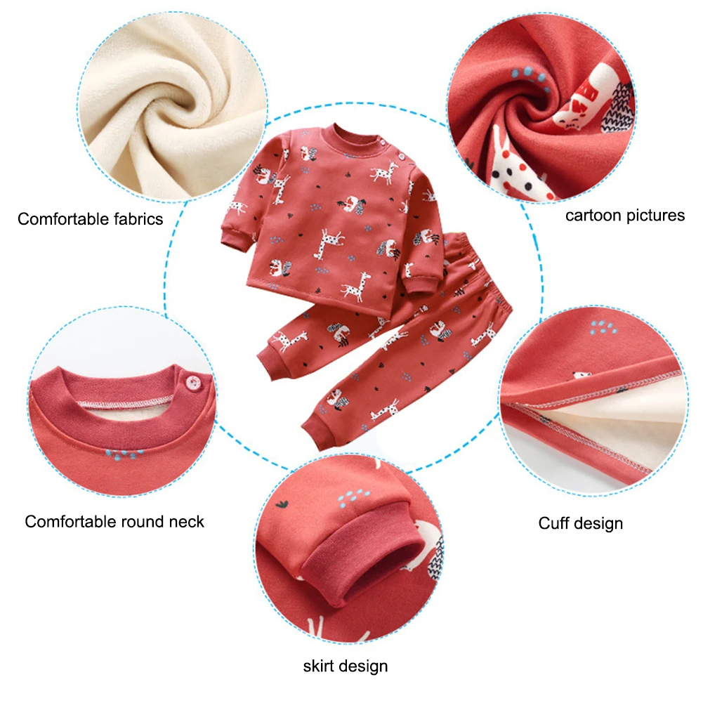 Children Plus Velvet Thickening Pajamas Baby Warm Clothing Set Long Sleeve Sleepwear Boys Girls Autumn Nightwear New Hot | Детская