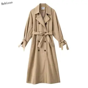 Тренч женский двубортный однотонный, Повседневная ветровка в Корейском стиле, свободная верхняя одежда, весна-осень