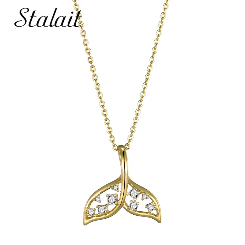 Женское Ожерелье из меди и фианита золотистое ожерелье с подвеской рыбий хвост