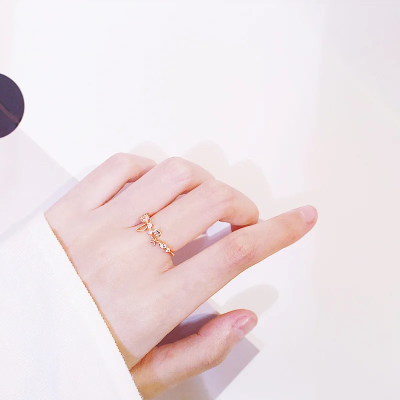 

Premium Rose Gold Ring Exquisite All-Match Zircon Pendant Ring Fashion Beauty Forest Butterfly Flower Natural Ladies Tail Ring