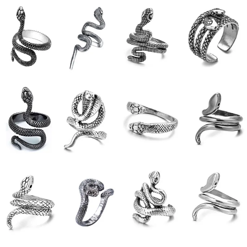 

Retro Punk Snake Ring for Men Women Exaggerated Antique Siver Color Fashion Personality Stereoscopic Opening Adjustable Rings