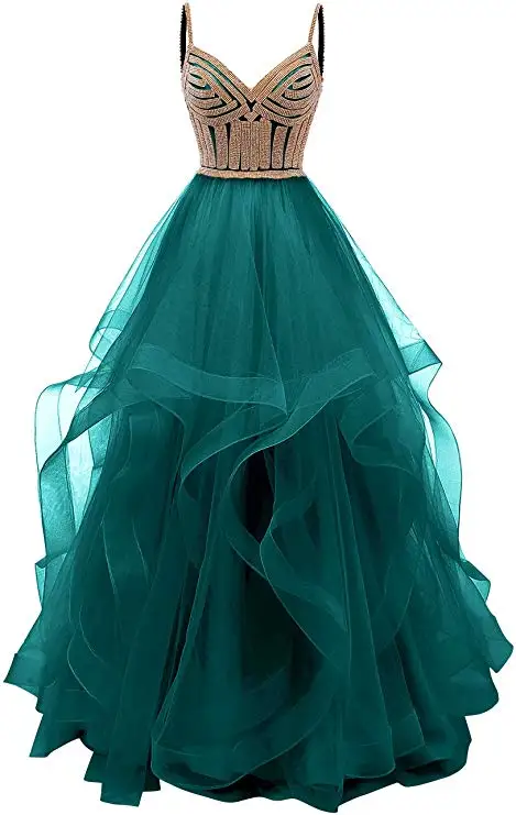 dark green Vkbridal цвета шампанского золото Многоуровневое Тюлевое вечернее платье Длинные бальные платья кристаллы на шнуровке длинное формальное выпускное платье ремни - Цвет: dark green