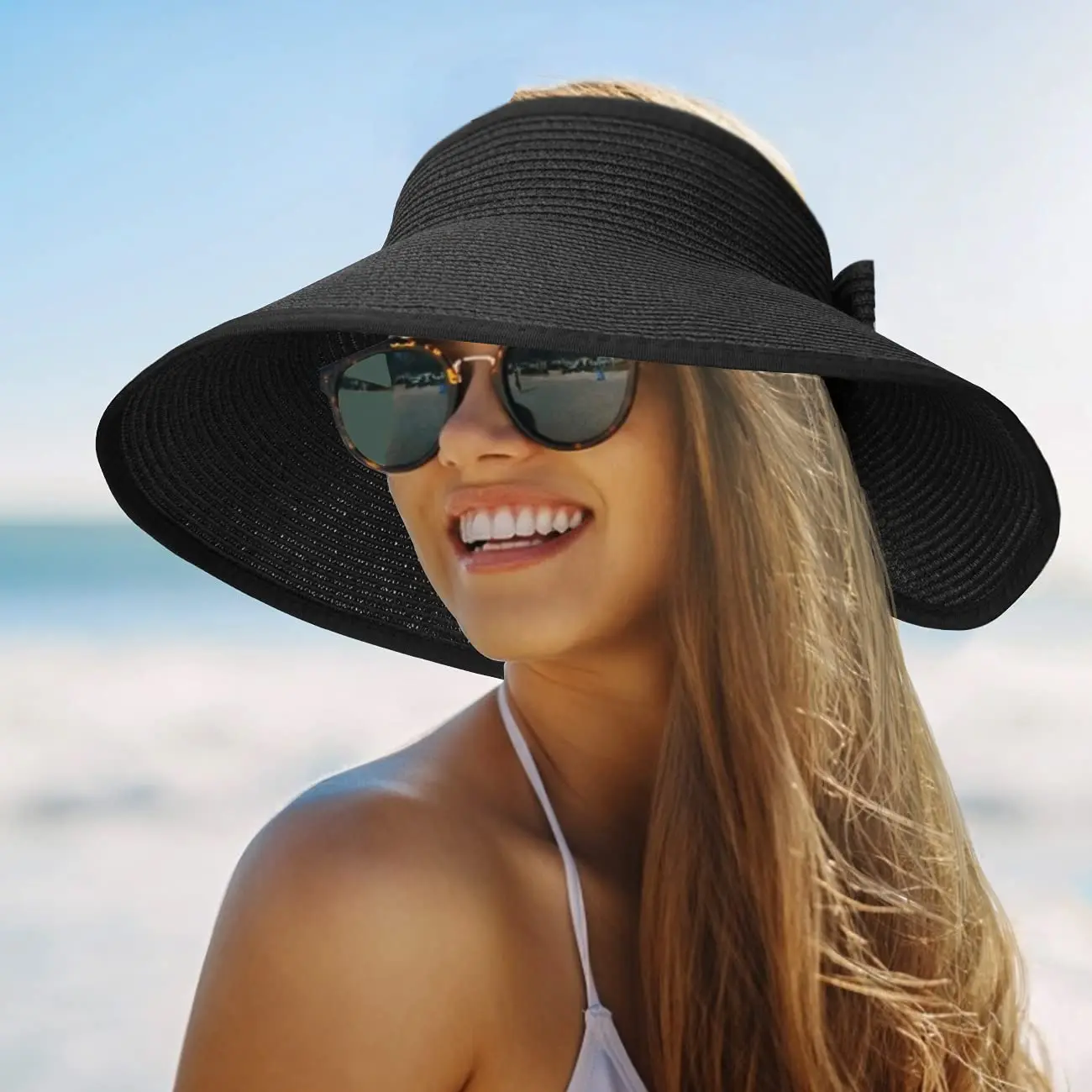 Women Summer Visors Hat Foldable Sun Cap Wide Large Brim Beach Straw Hats Chapeau Lady Beach UV Protection Caps