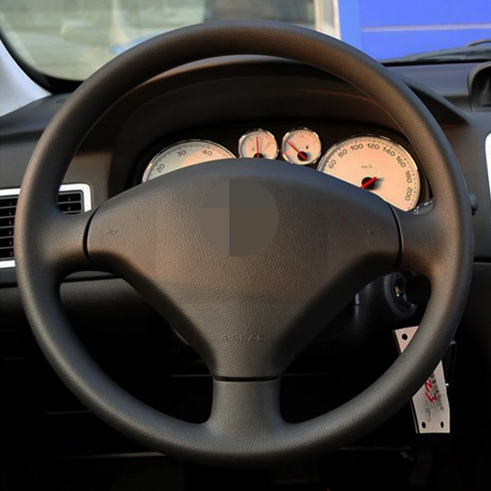 Чехол рулевого колеса автомобиля сшитая вручную черная натуральная кожа для Peugeot