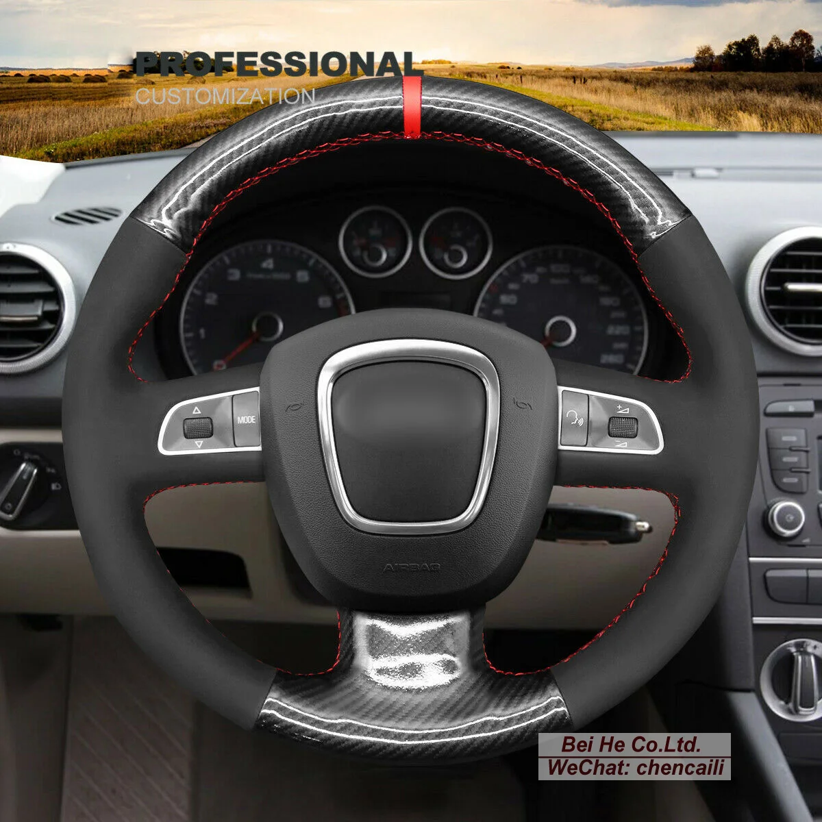 

DIY Hand Stitching PU Carbon Fiber Black Leather Car Steering Wheel Cover for Audi A3 A4 A5 A8 Q7 S4