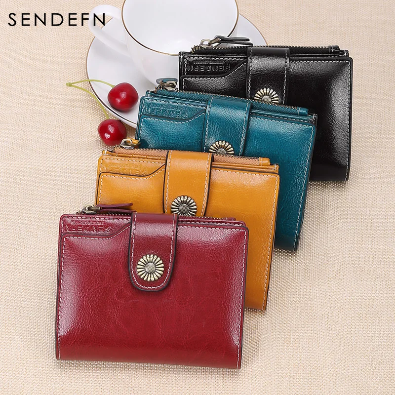 SENDEFN женский короткий кошелек из натуральной кожи маленький на молнии для монет