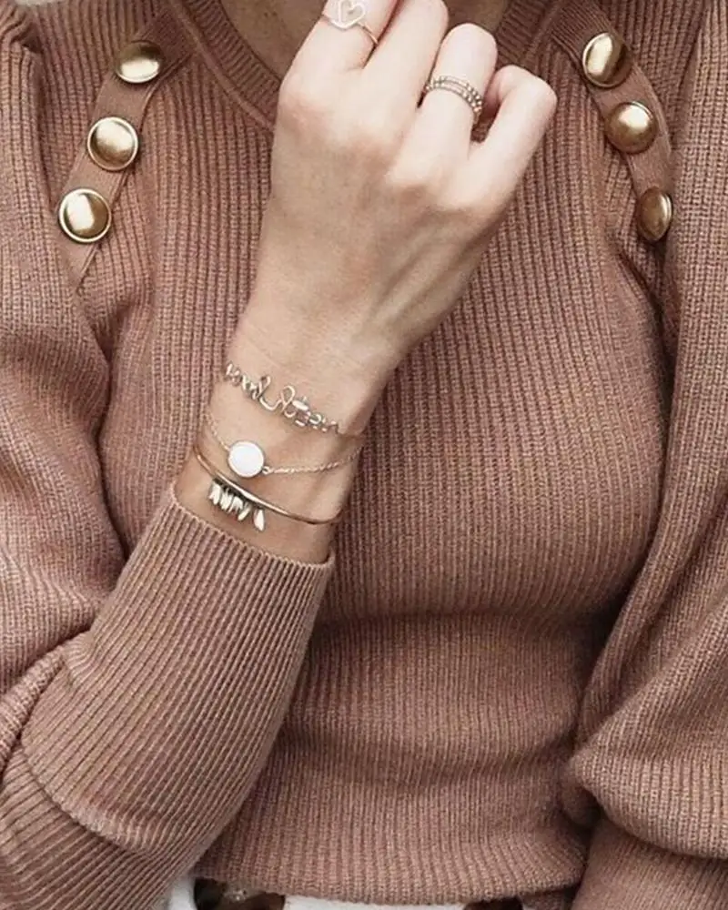 

New Women Winter Autumn Sweaters Long Sleeve Button Smil Solid Sweaters