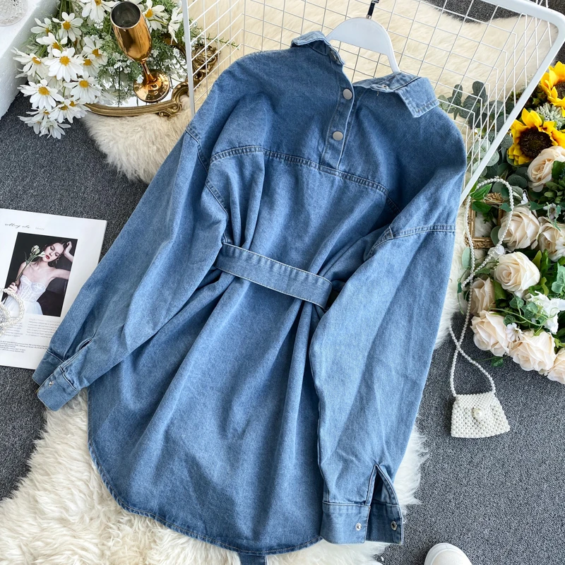 Spring Fashion Lapel Denim Shirt Womens Design Backless Straps Waist Was Thin and Fashionable Two Wear Jacket Tide Women Jackets | Женская