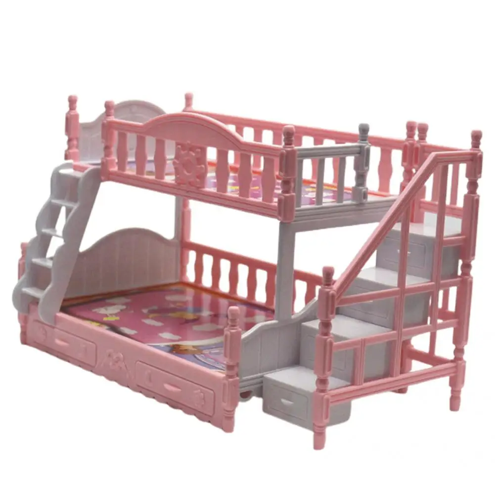 

Plastic Interesting Dollhouse Double-layer Toy Bed Convenient to Store Pretend Play Toy Multifunctional for Girls
