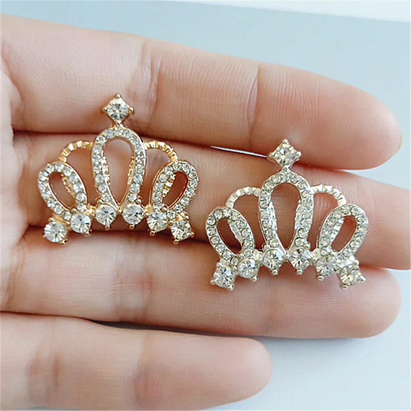 

5 pcs/lot 24mm*25mm Flower Alloy Crown Rhinestone Buttons for Clothing Coat Diy Handmade Hair Bow Necklace Jewelry Accessories
