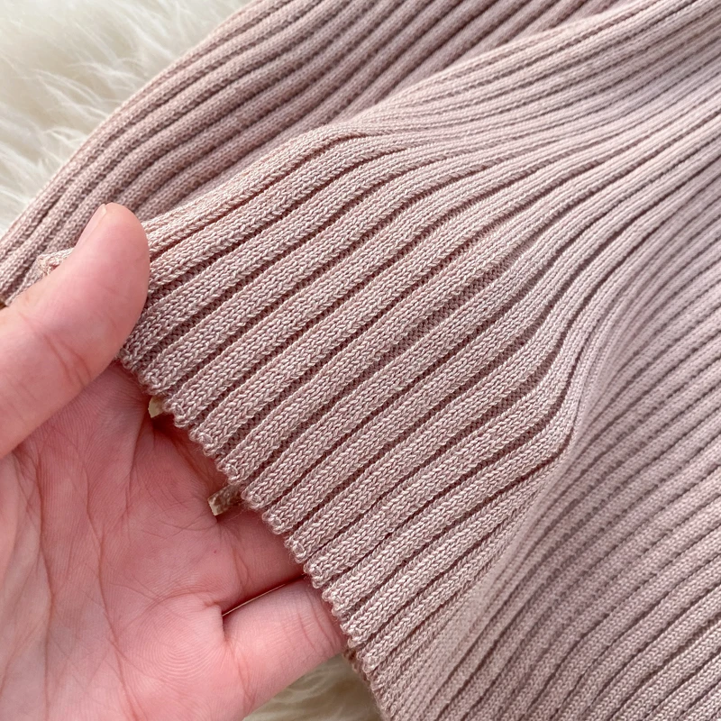 

Cotday Slim Sexy Sheath V Neck Thin Knitted Cotton Sweater Autumn 2020 New Women Casual Vintage Bodycon Knee-Length Dress