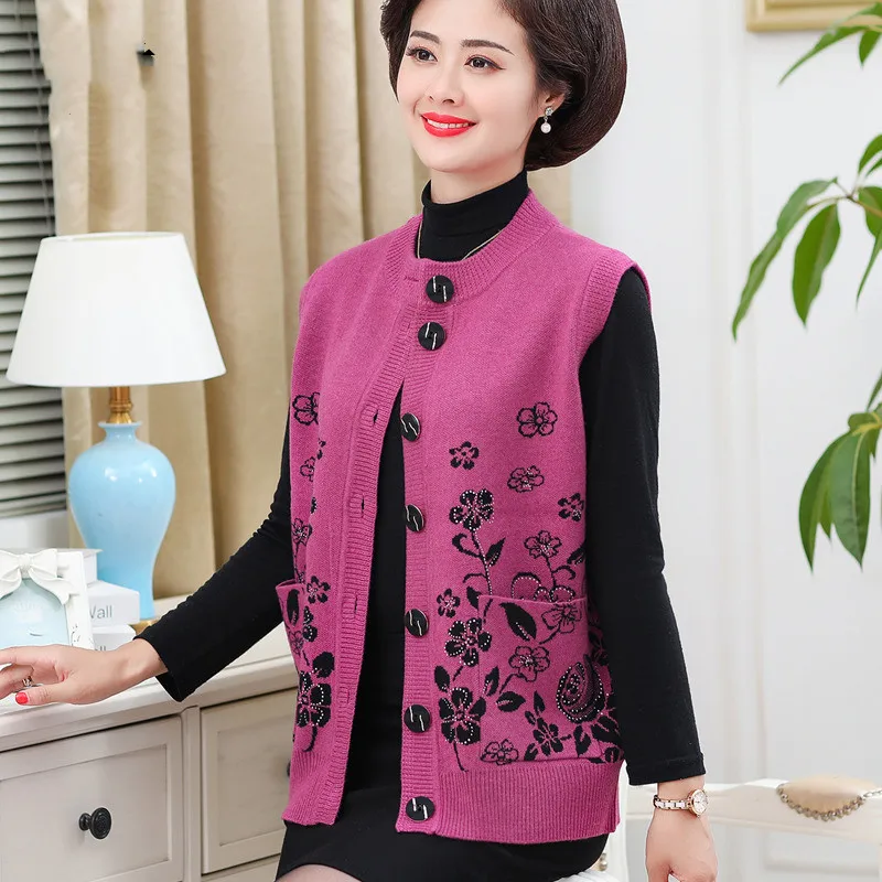 Зимняя женская куртка для женщин среднего возраста вязаный кардиган пальто