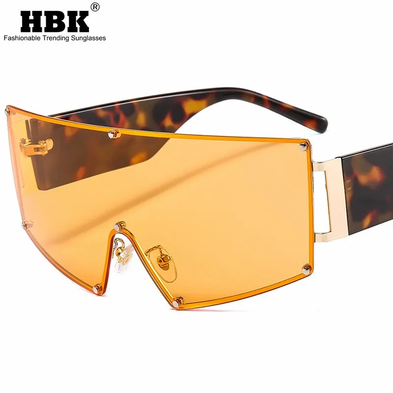 

HBK Oversized One Piece Sunglasses For Women Men Vintage Brand Design Classic Leopard Goggles Big Frame Personalized Driving