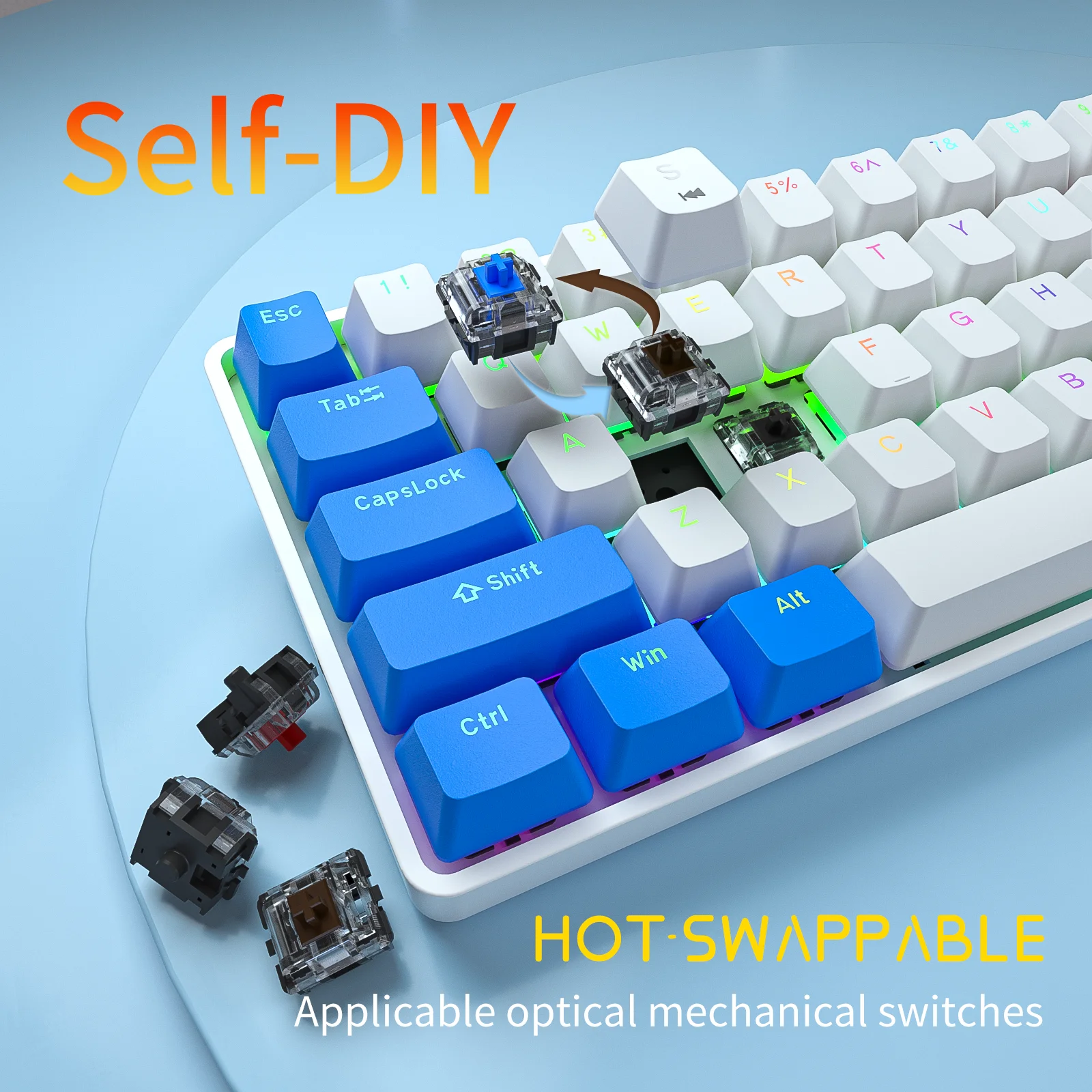 Механическая игровая мини-клавиатура TMKB GK61 Bluetooth 5.1 Type-C RGB популярная