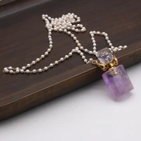 natural amethyst rectangle semi precious stone perfume bottle boutique pendant making diy fashion charm necklace jewelry