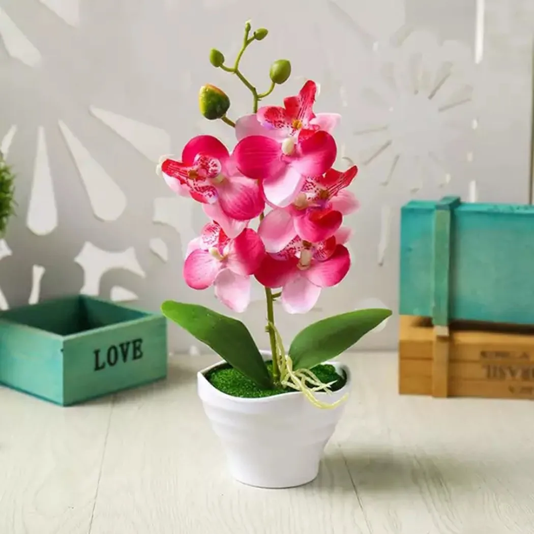 

1Pc Artificial Fake Butterfly Orchid Plant Bonsai Fake Simulation Flower With Pot For Home Desktop Garden Wedding Decoration