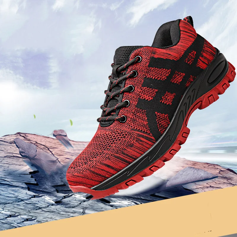 Мужские защитные ботинки со стальными вставками дышащие сетчатые Прорезиненные