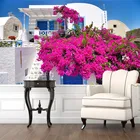 Классические фотообои на заказ с изображением острова Санторини в Греции, цветов и дома, Настенные обои для гостиной, спальни, настенные бумаги, домашний декор