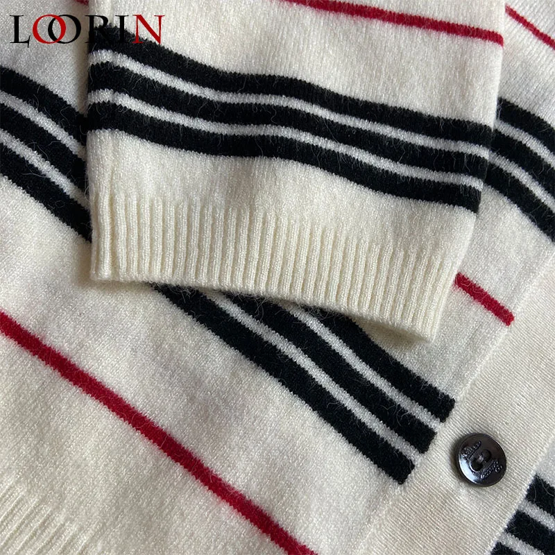 

Lorin 2020 Autumn Winter Women Plaid British Knitted Sweater Buttons V-Neck Casual Women cardigan