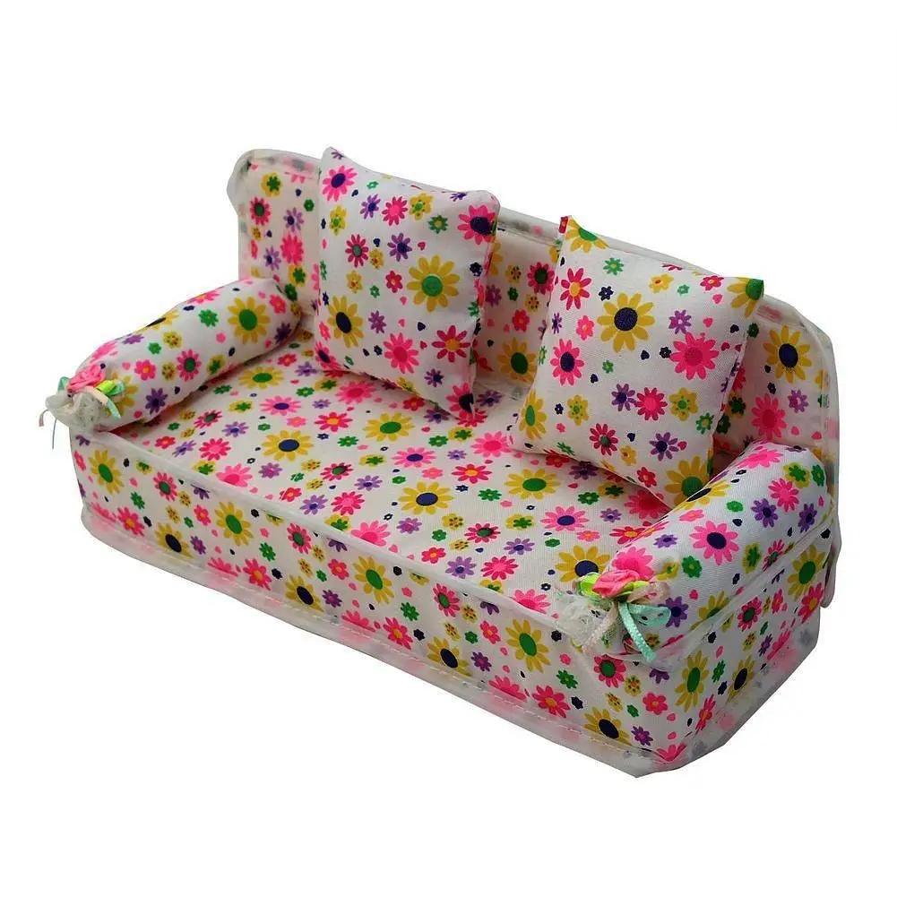 

Lovely Miniature Furniture Flower Print Sofa Couch With 2 Cushions doll