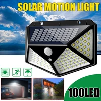 100 led solar powered pir motion sensor wall light outdoor garden lamp 3 modes