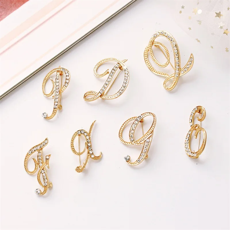 

Large Statement ABC Pave Crystal Cursive Script Monogram Letters Alphabet Initial Scarf Lapel Pin Brooch for Teen Women TY3DTC4