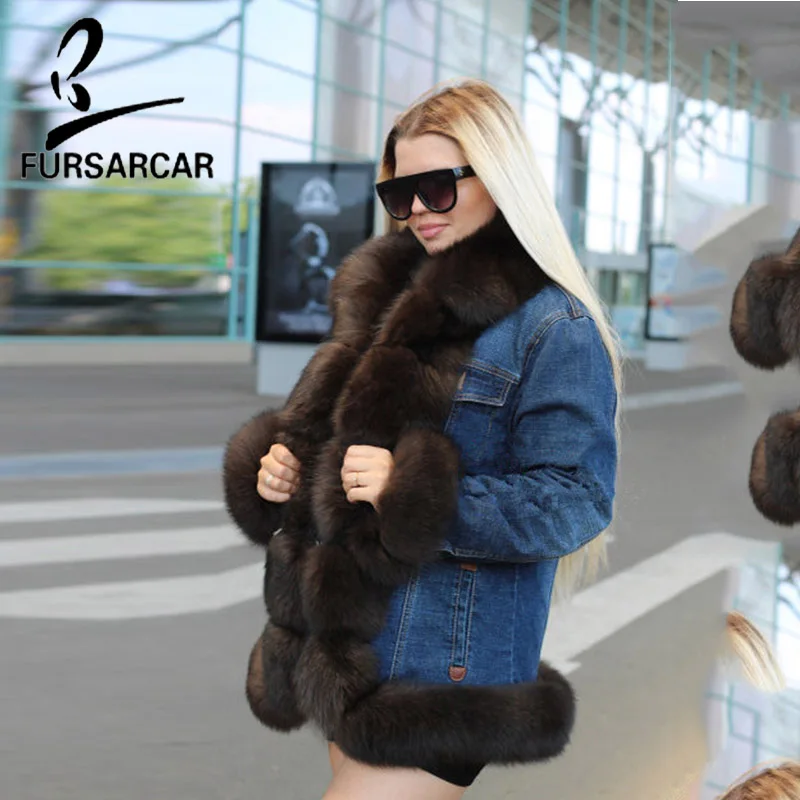 FURSARCAR 2021 Fashion Women Parka Fur Coat Winter Real Fur jacket Thick Warm Rabbit Lining Natrual Fox Fur Collar Parkas