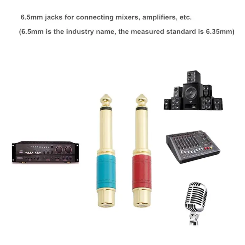 

2PCS Gold Plating RCA Jack Audio Connector 6.35mm Mono Male Plug to RCA Female Speaker Adapter