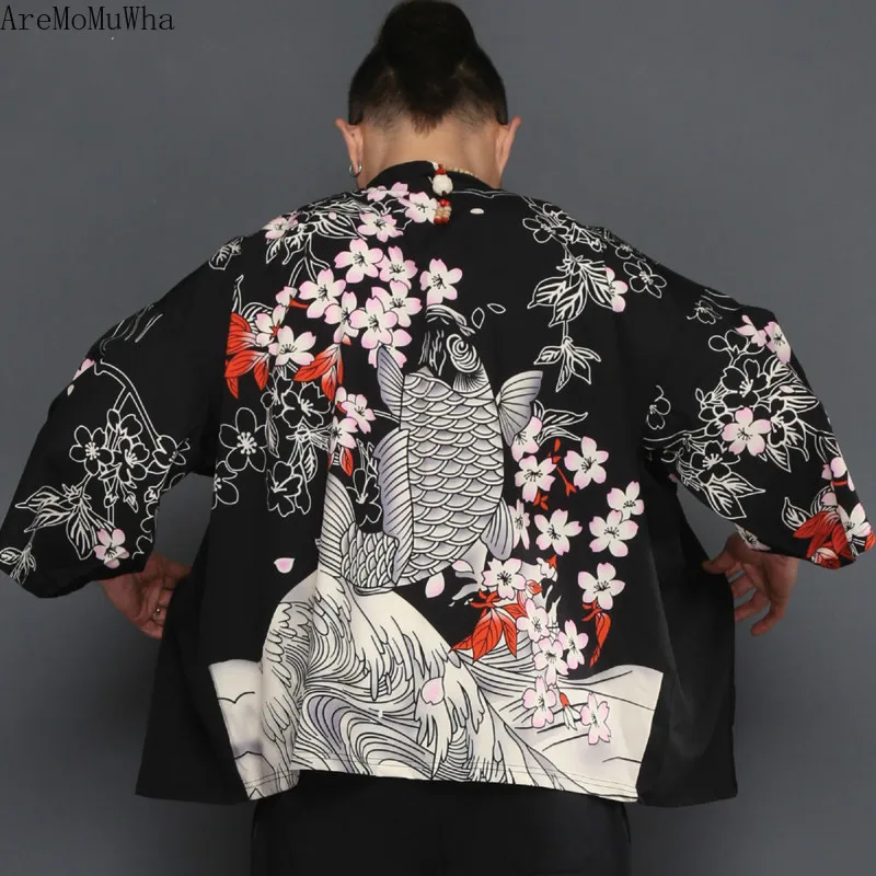 

AreMoMuWha Japanese Kimono Men and Women Lovers Cardigan Feather Woven Thin Coat and Wind Robes Tide Hanfu Clothing JacketsQX566