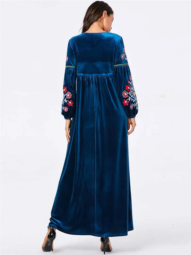 Средний Восточный турецкий Женский Синий завод вышитые повседневное золото