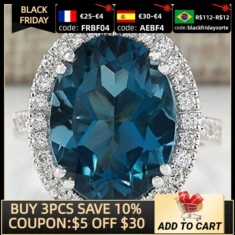 

2021 New Luxury Blue Color Oval 925 Sterling Silver Engagement Ring for Women Anniversary Gift Jewelry Wholesale R6430