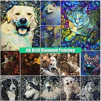 full squareround ab diamond painting cat and dog 5d diy diamont embroidery animals art mosaic colorful pictures home decoration