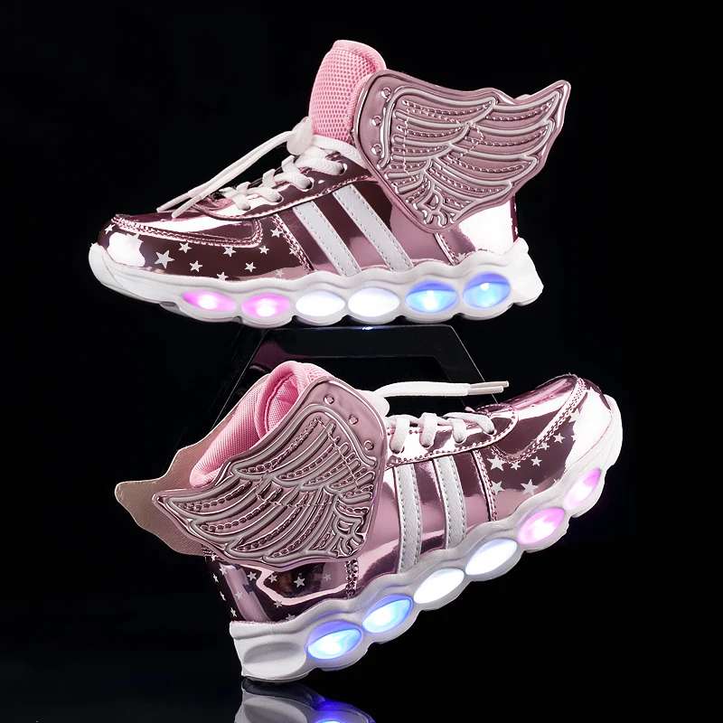 

Pink Children Shoes Light Led luminous Shoes Boys Girls USB Charging Sport Shoes Casual Led Shoes usb Wing Kids Glowing Sneakers