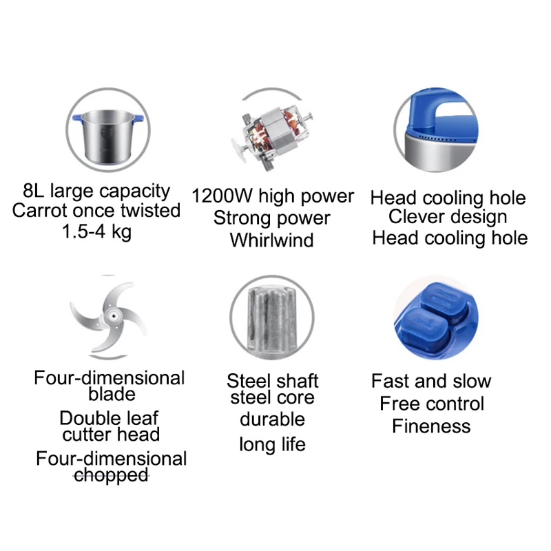 Мясорубка электрическая бытовая 8L из нержавеющей стали автоматическая