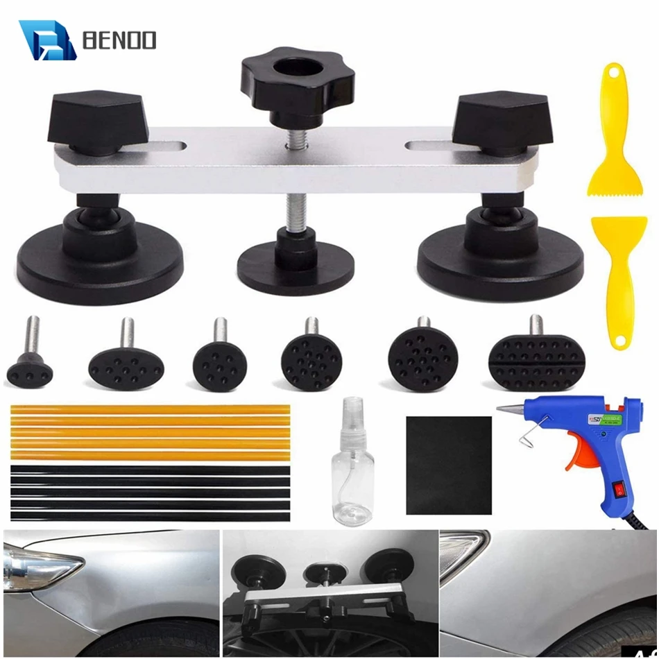 

BENOO 22PCS Auto Body Paintless Dent Removal Tools Kit Bridge Dent Puller Kits with Hot Melt Glue Gun and Glue Sticks Car Repair