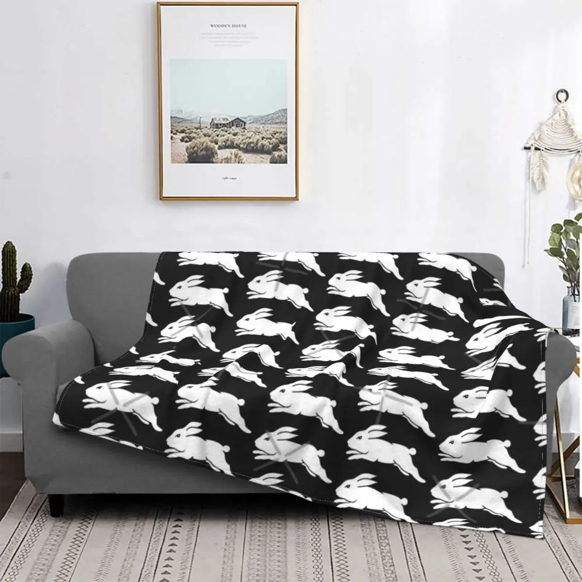 

Rabbitohs-Manta a cuadros para cama, colcha de lana, pickick
