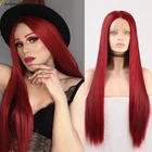 Харизма длинные шелковистые прямые волосы синтетические кружевные передние парики средняя часть красные парики для женщин термостойкие волосы парик