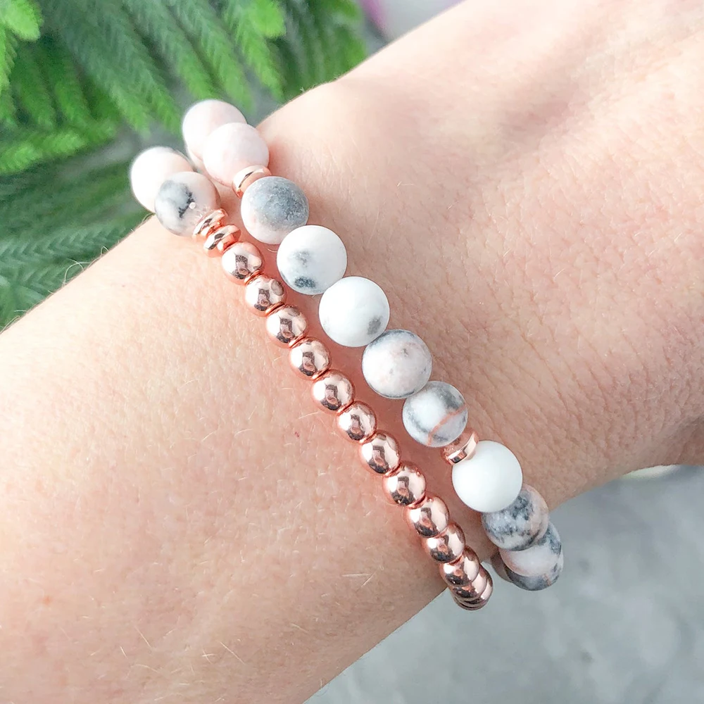 Браслет из розовых яшм и гематита длиной 4 мм, украшенный камнями в стиле бохо, снимающий тревогу и подходящий для надевания в качестве стопки.