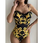 Кружевной купальник пуш-ап, 2021, сексуальный женский цельный купальник, женские стринги с принтом, бразильские Монокини, купальный костюм для женщин